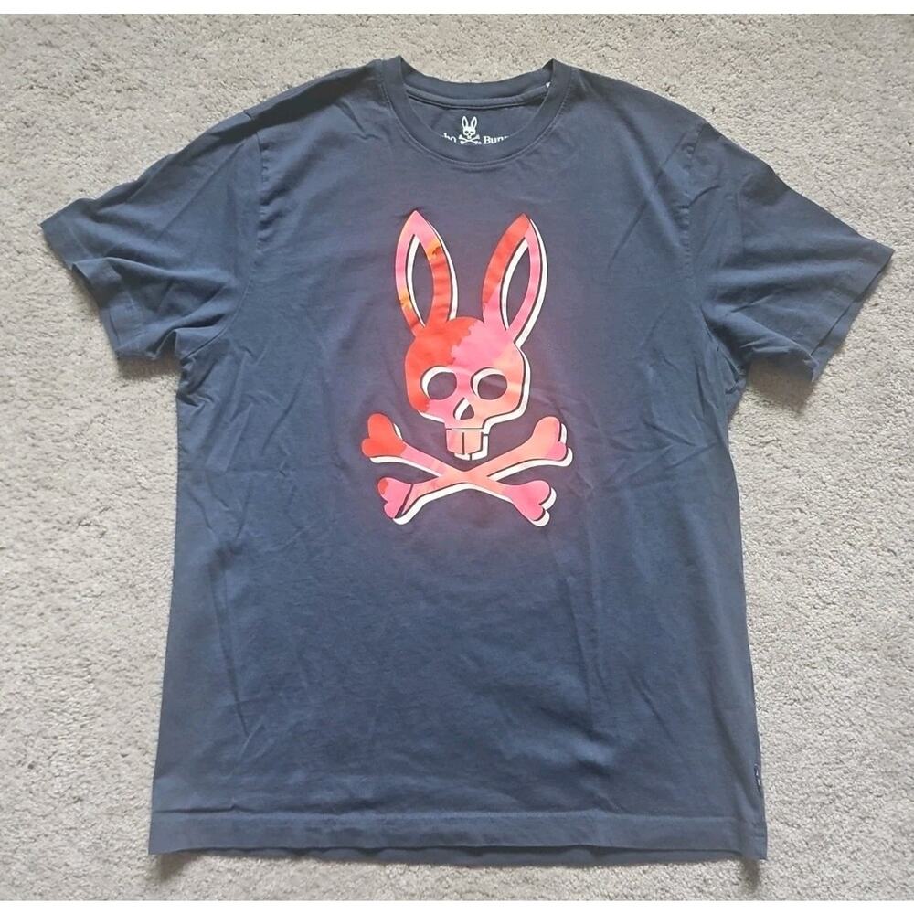 Psycho Bunny Mens T-Shirt Size 6 Blue Red Skull Bones Bunny